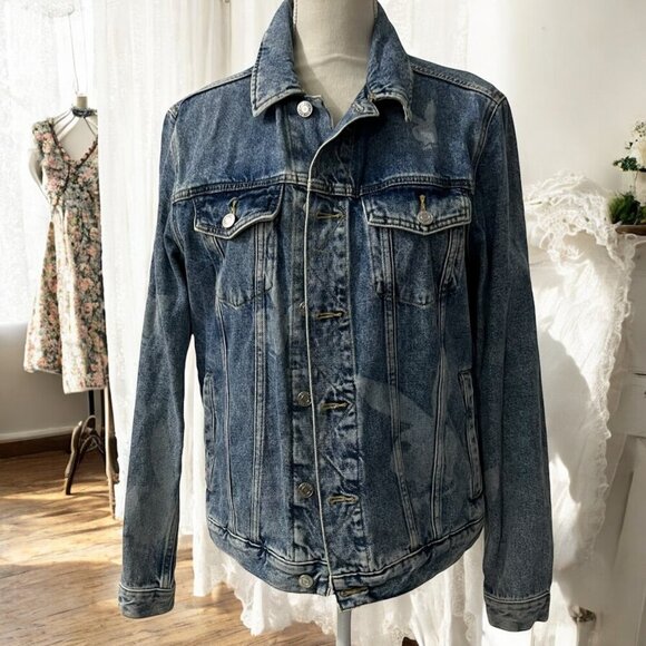 Y2K Playboy Bleach Bunny Denim Jean Trucker Jacket w/ Bunny Logos Size Small - Picture 1 of 8